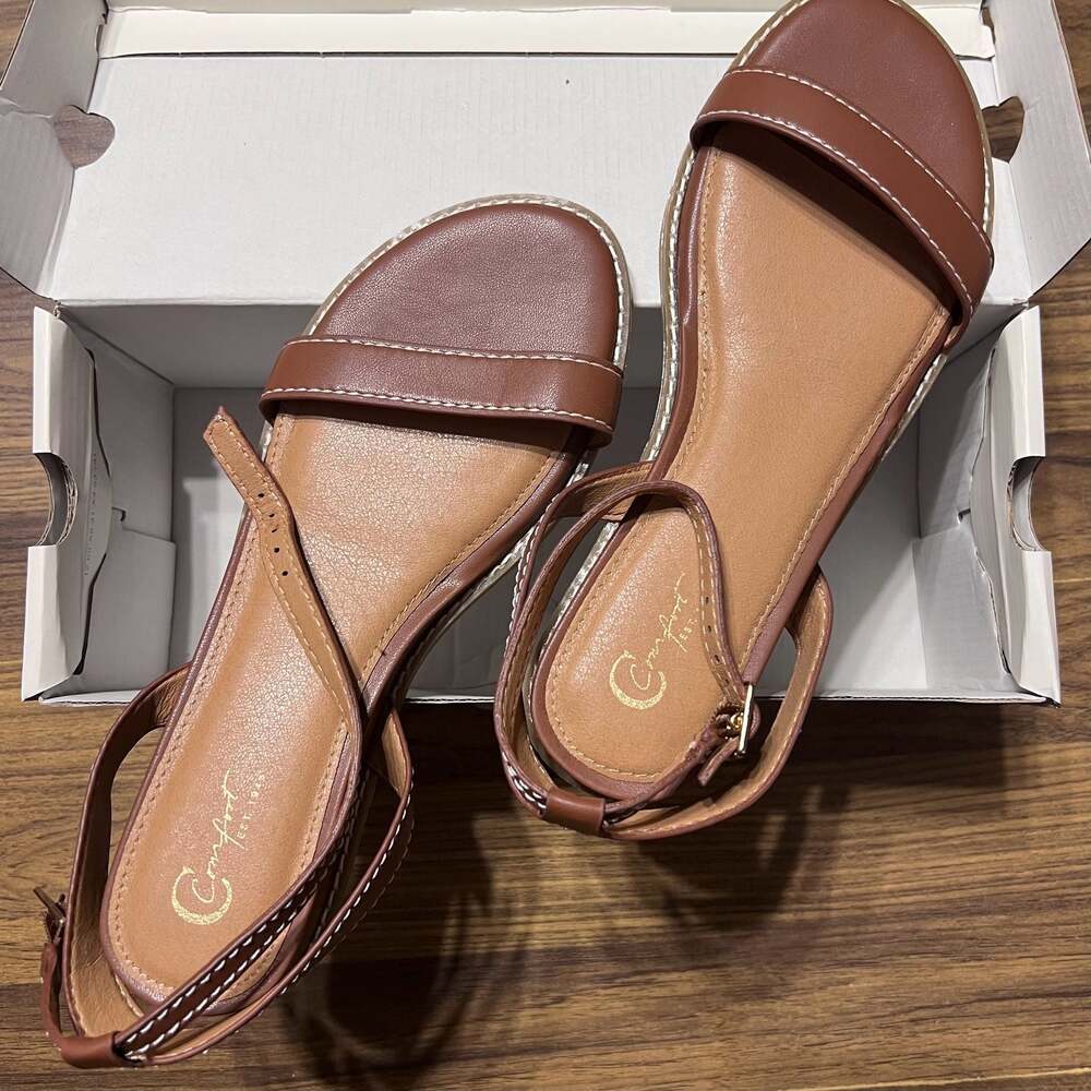 Comfort Est. 1945 Brown Ankle Strap Flat Sandals